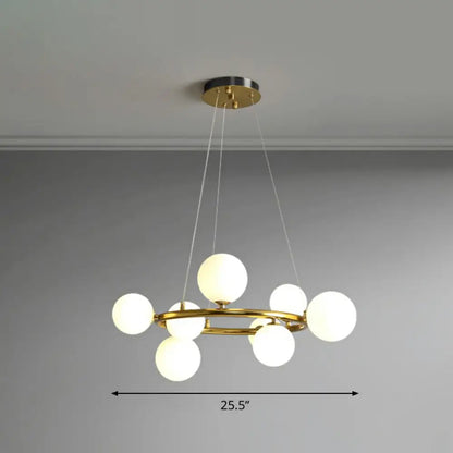 Orb Opal Glass Shade Modern Ring Metal Chandelier Light - Stylish Hanging Lamp