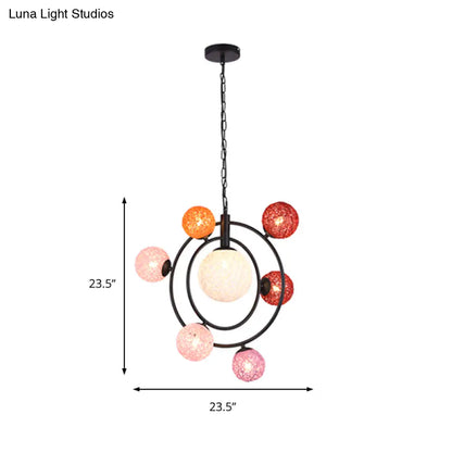 Lámpara de techo colgante Orbit Glass - 4/7 luces con anilla de suspensión blanca/negra