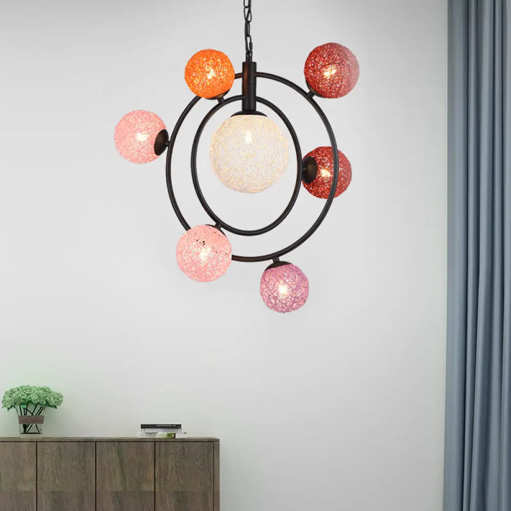 Lámpara de techo colgante Orbit Glass - 4/7 luces con anilla de suspensión blanca/negra