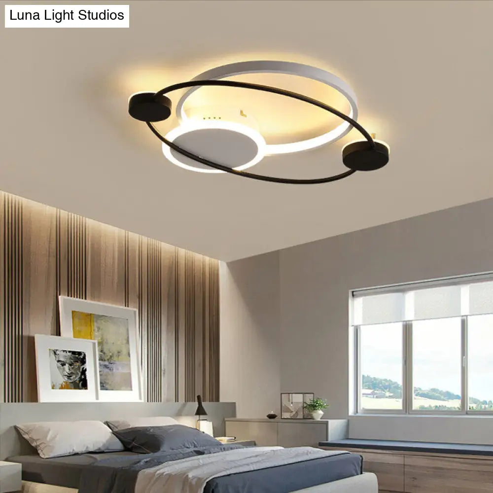 DecorBites™ DecorBites™ Orbit Integrated LED Flush Light – Warm/White – Metal & Acrylic – Nordic Style – Black & White/Gray