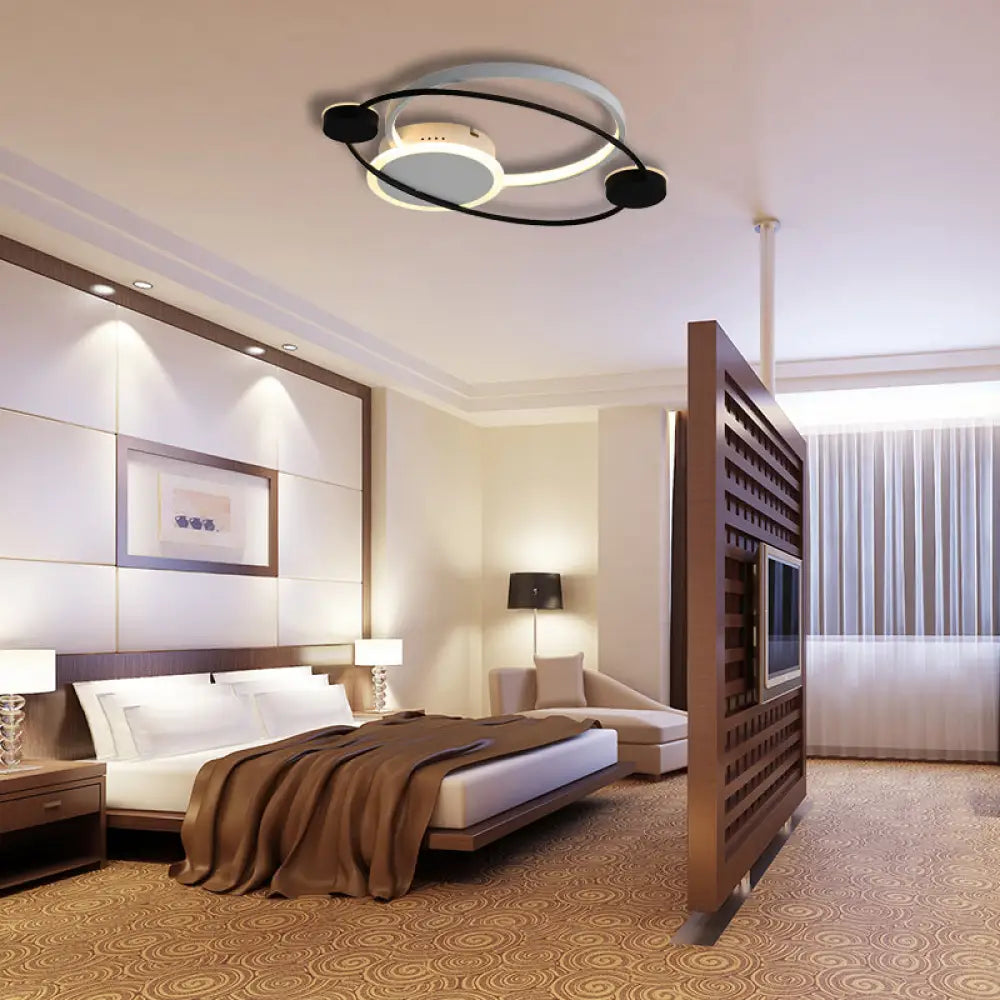 DecorBites™ DecorBites™ Orbit Integrated LED Flush Light – Warm/White – Metal & Acrylic – Nordic Style – Black & White/Gray