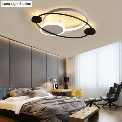 DecorBites™ DecorBites™ Orbit Integrated LED Flush Light – Warm/White – Metal & Acrylic – Nordic Style – Black & White/Gray