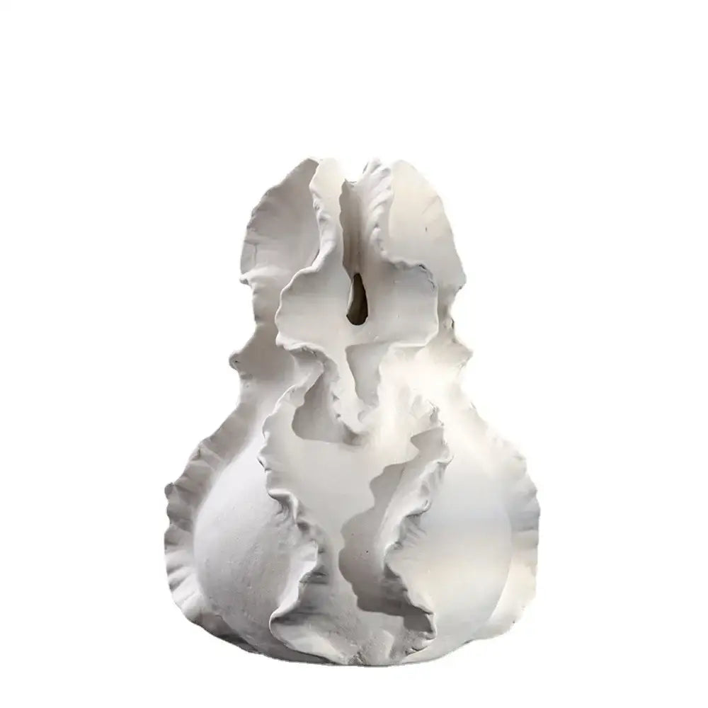 White ceramic wavy flower vase with ruffled layered design for decorbites ceramic wavy living room decor storage