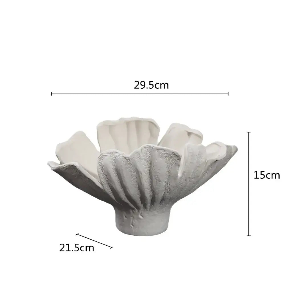 Off-white textured ceramic wavy flower vase with sculpted petals and fluted base for decorbites living room decor