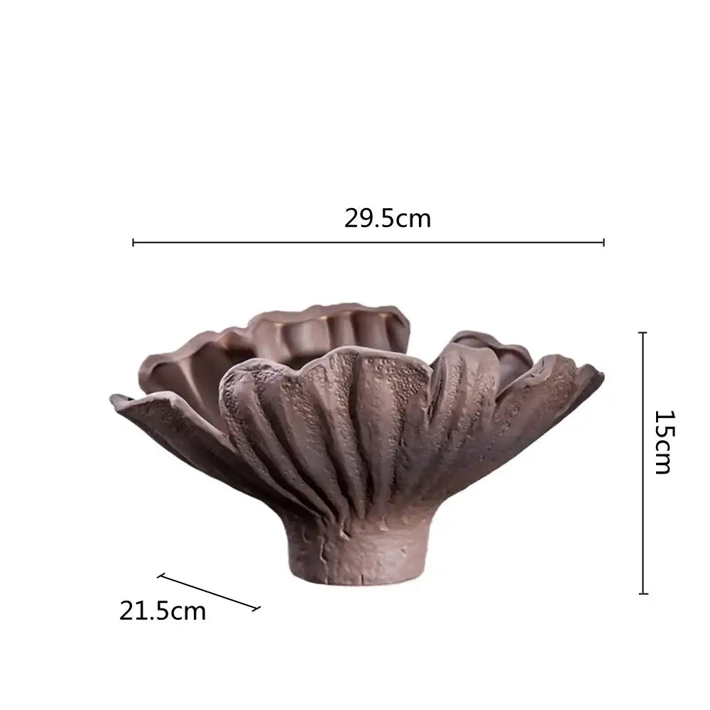 Matte brown decorbites ceramic wavy flower vase shaped like an open lotus flower for living room decor storage