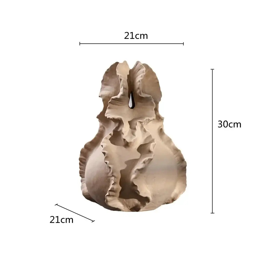 Beige decorbites ceramic wavy flower vase with layered ruffled design and central slit for living room decor storage