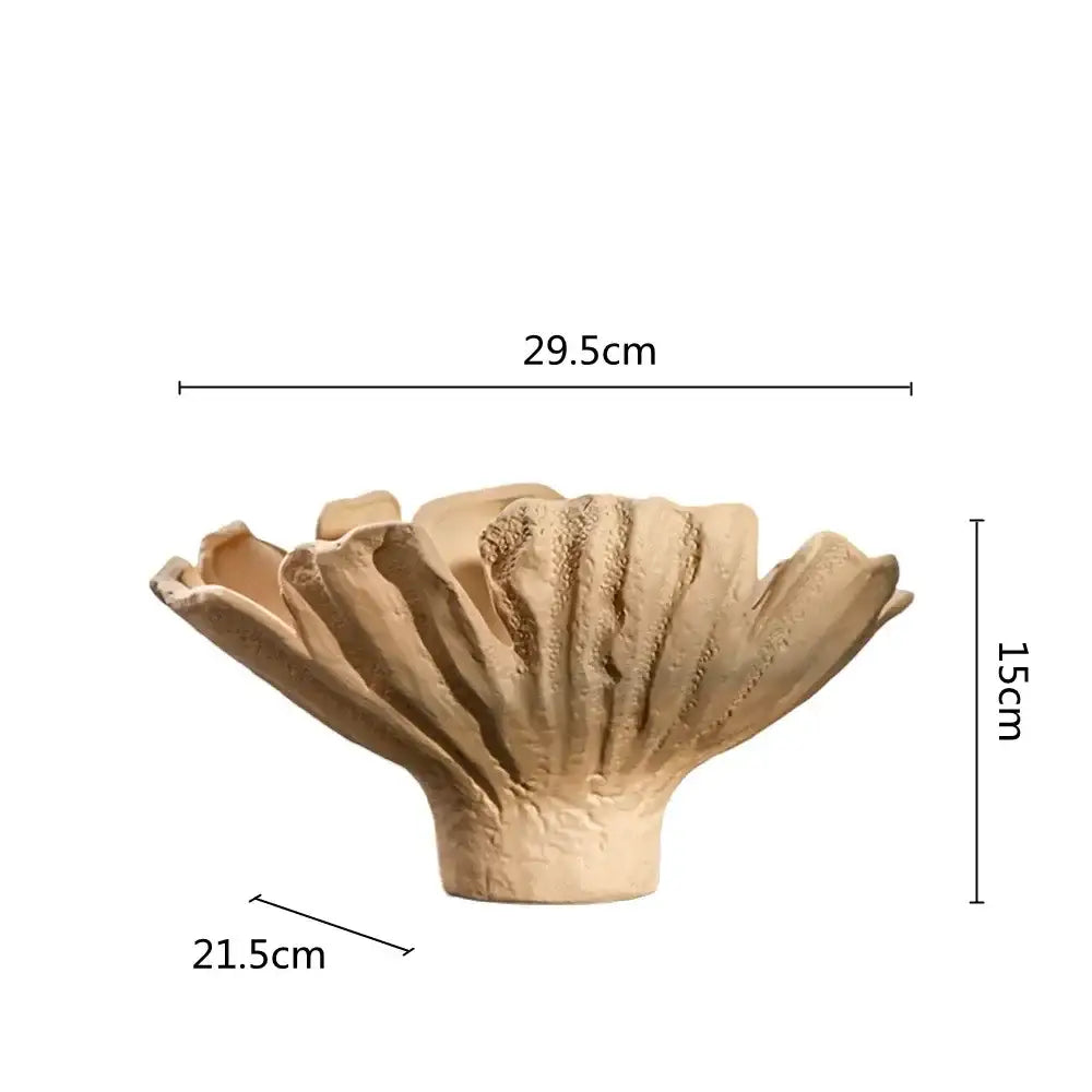 Beige decorbites ceramic wavy flower vase with fluted ridges and textured surface for living room decor storage