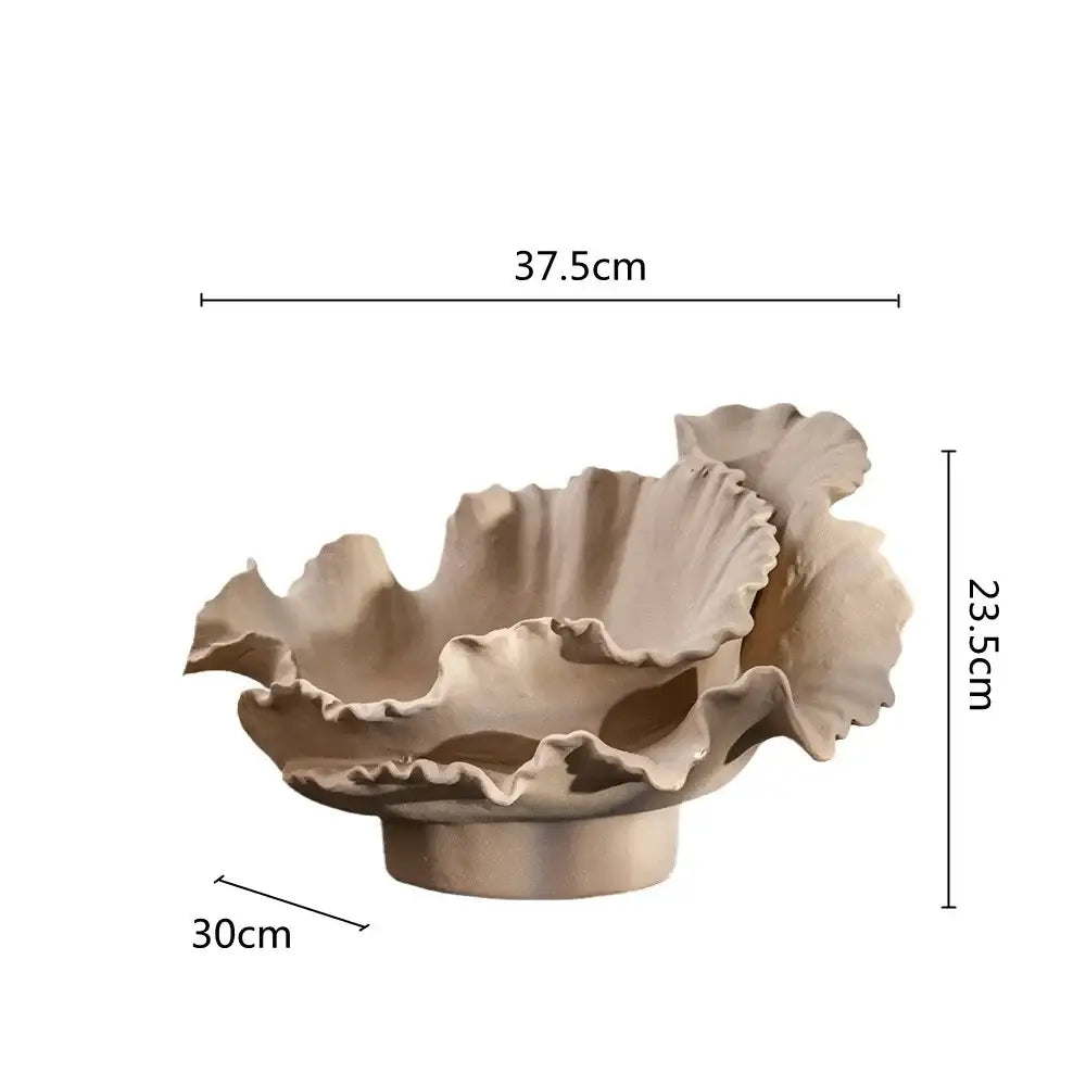 Beige ceramic wavy flower vase with layered ruffled edges and smooth base for living room decorbites ceramic wavy storage