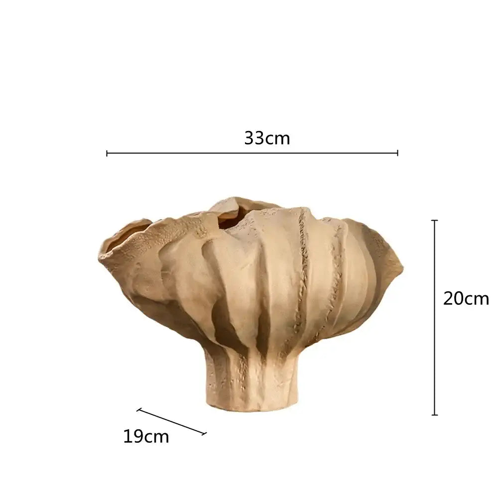 Tan decorbites ceramic wavy flower vase with a fluted textured surface for living room decor and storage