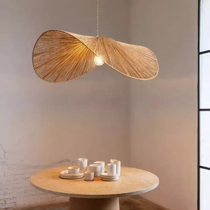 Organic golden brown handmade rattan led pendant light with flowing design for dining room decorbites pendant lights