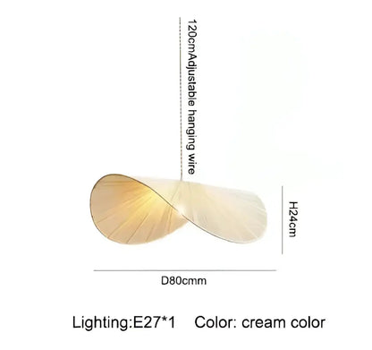 Cream-colored decorbites handmade rattan led pendant light with twisted leaf design and adjustable hanging wire for dining room decor