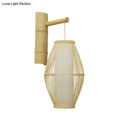 Natural bamboo wall lamp with woven beige rattan shade designed for e26 e27 bedroom sconce lighting
