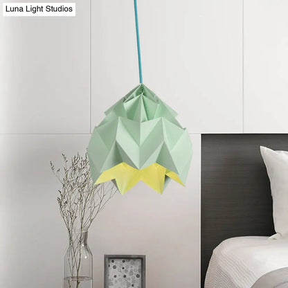 Origami Ceiling Pendant Light Macaron Paper 9.5"/15" Dia 1-Light Hanging Lamp - Pink/White/Green