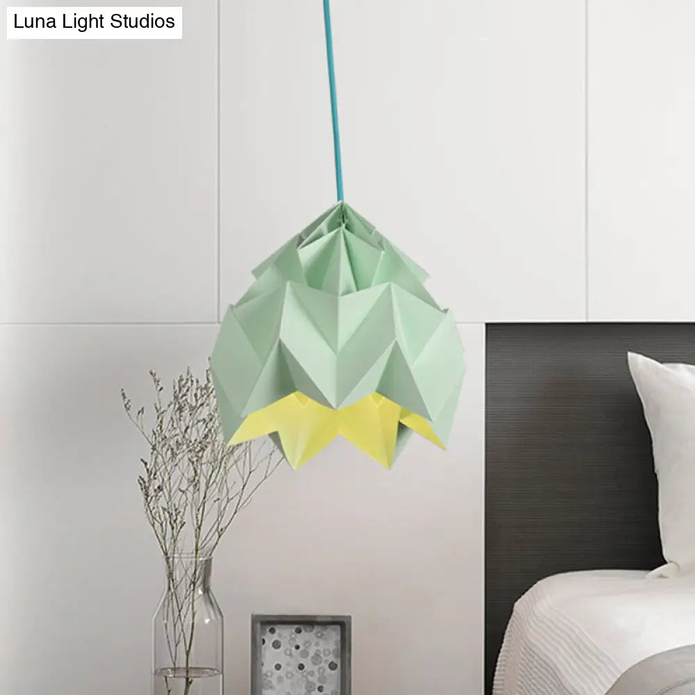 Origami Ceiling Pendant Light Macaron Paper 9.5"/15" Dia 1-Light Hanging Lamp - Pink/White/Green