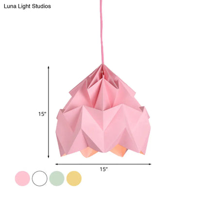 Origami Ceiling Pendant Light Macaron Paper 9.5"/15" Dia 1-Light Hanging Lamp - Pink/White/Green