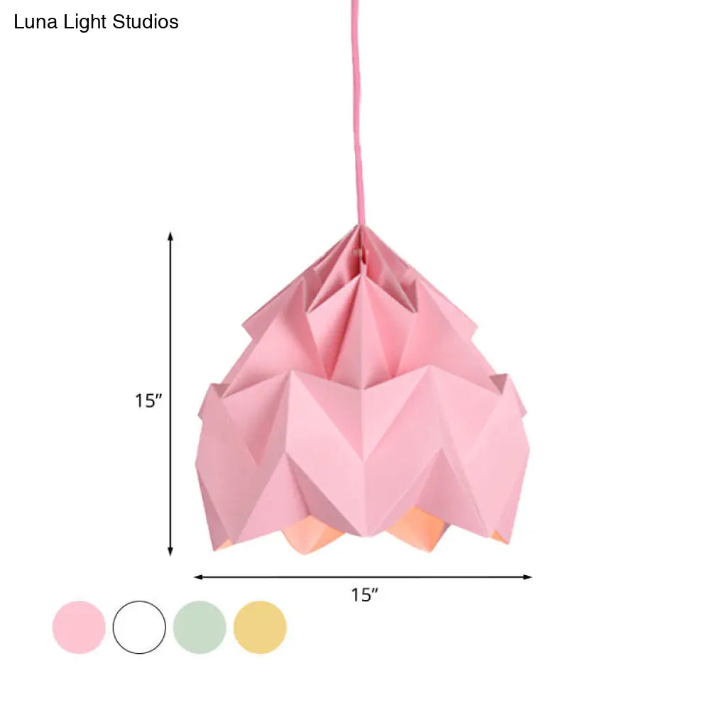 Origami Ceiling Pendant Light Macaron Paper 9.5"/15" Dia 1-Light Hanging Lamp - Pink/White/Green