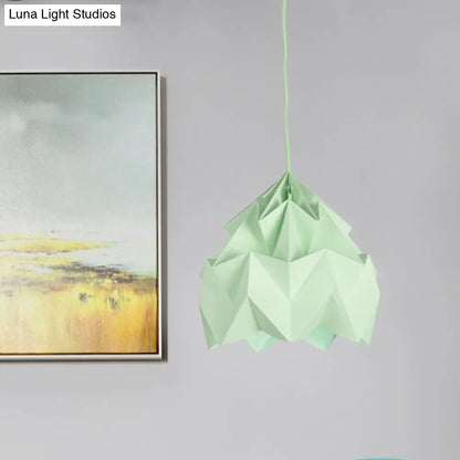 Origami Ceiling Pendant Light Macaron Paper 9.5"/15" Dia 1-Light Hanging Lamp - Pink/White/Green