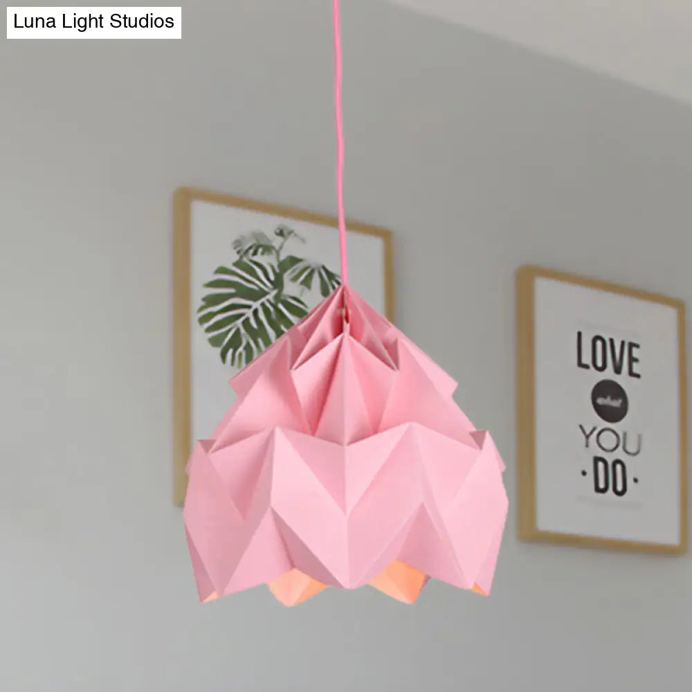 Origami Ceiling Pendant Light Macaron Paper 9.5"/15" Dia 1-Light Hanging Lamp - Pink/White/Green