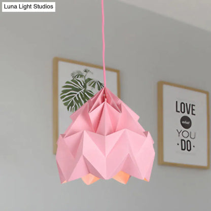 Origami Ceiling Pendant Light Macaron Paper 9.5"/15" Dia 1-Light Hanging Lamp - Pink/White/Green