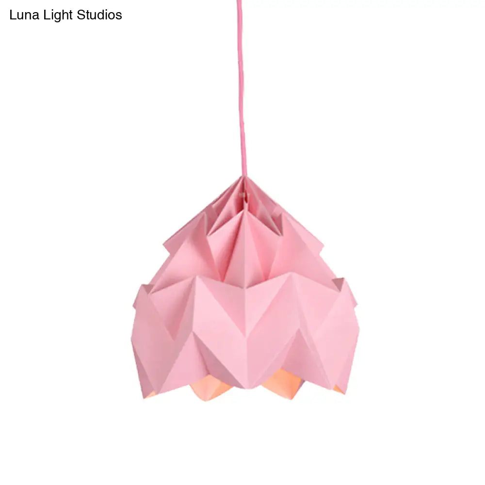 Origami Ceiling Pendant Light Macaron Paper 9.5"/15" Dia 1-Light Hanging Lamp - Pink/White/Green