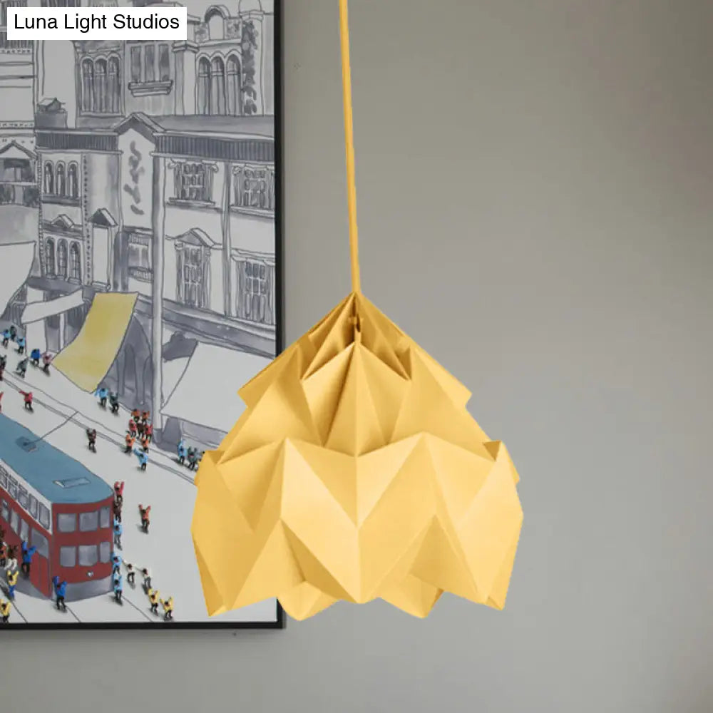 Origami Ceiling Pendant Light Macaron Paper 9.5"/15" Dia 1-Light Hanging Lamp - Pink/White/Green