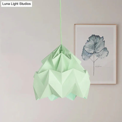 Origami Ceiling Pendant Light Macaron Paper 9.5"/15" Dia 1-Light Hanging Lamp - Pink/White/Green