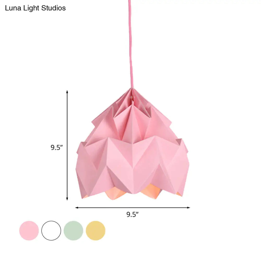 Origami Ceiling Pendant Light Macaron Paper 9.5"/15" Dia 1-Light Hanging Lamp - Pink/White/Green