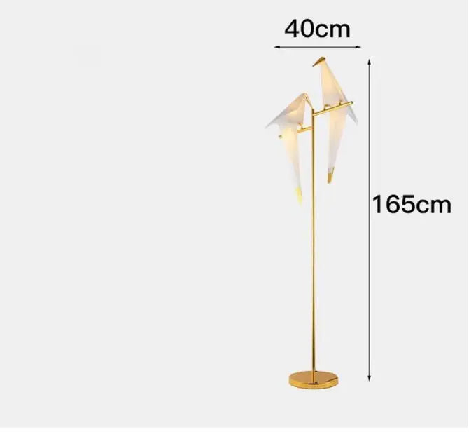 Gold-toned floor lamp with two origami crane bird design led pendant lights for dining room decorbites bird design