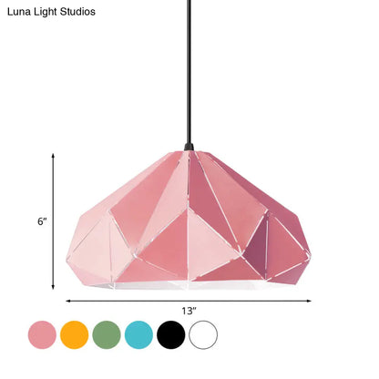 Origami Metal Hanging Pendant Light - Contemporary 1-Light Ceiling Light in Blue/Pink/Yellow