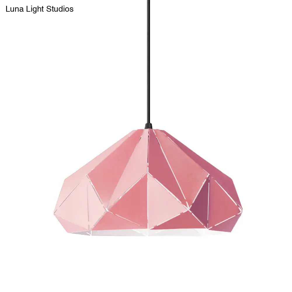 Origami Metal Hanging Pendant Light - Contemporary 1-Light Ceiling Light in Blue/Pink/Yellow