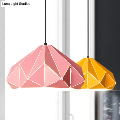 Origami Metal Hanging Pendant Light - Contemporary 1-Light Ceiling Light in Blue/Pink/Yellow