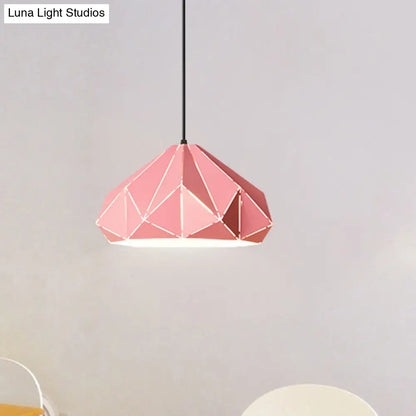 Origami Metal Hanging Pendant Light - Contemporary 1-Light Ceiling Light in Blue/Pink/Yellow