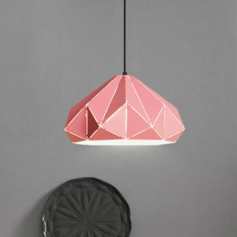 Origami Metal Hanging Pendant Light - Contemporary 1-Light Ceiling Light in Blue/Pink/Yellow