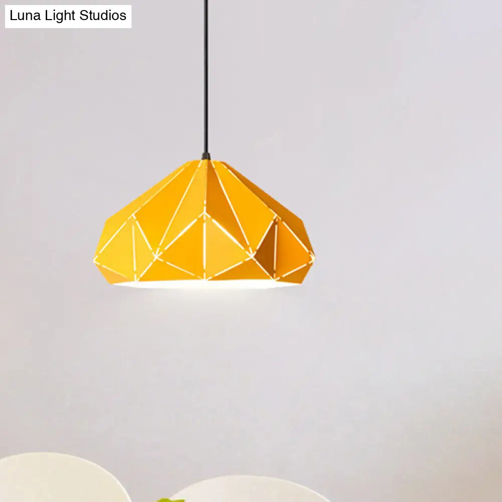 Origami Metal Hanging Pendant Light - Contemporary 1-Light Ceiling Light in Blue/Pink/Yellow