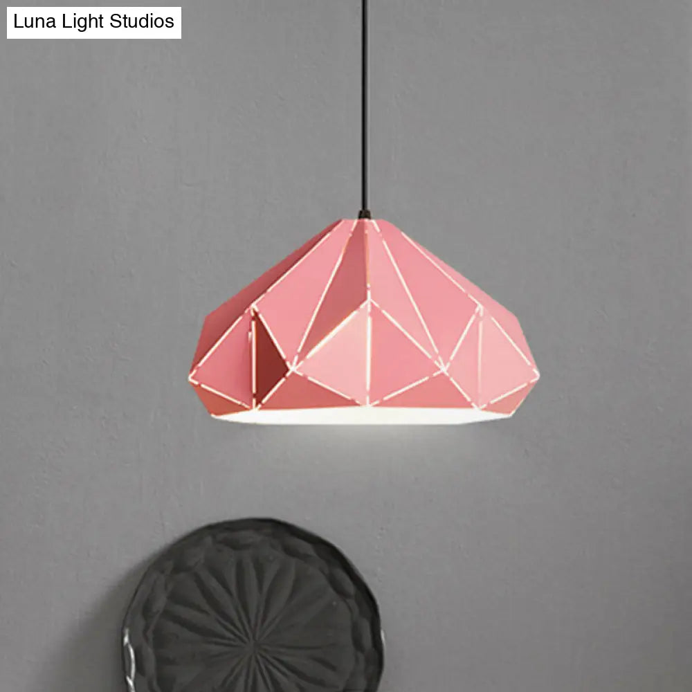 Origami Metal Hanging Pendant Light - Contemporary 1-Light Ceiling Light in Blue/Pink/Yellow