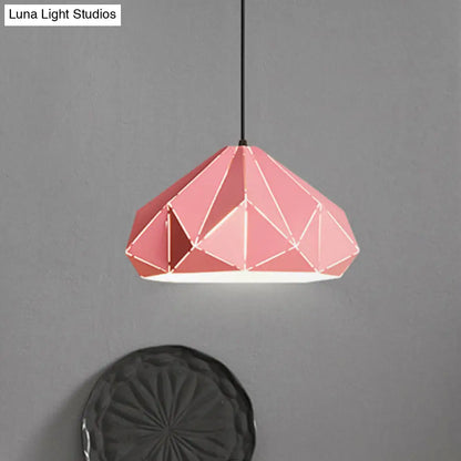 Origami Metal Hanging Pendant Light - Contemporary 1-Light Ceiling Light in Blue/Pink/Yellow