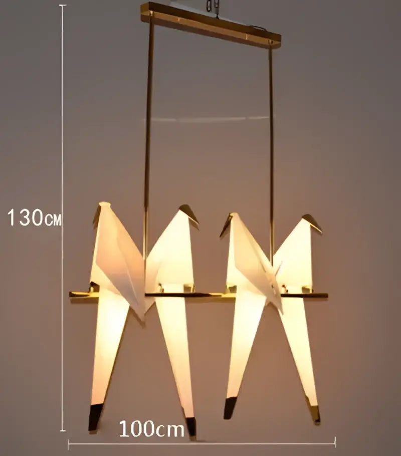 Origami white and gold crane chandelier iron led light with three illuminated paper birds for bedroom decorbites crane chandelier