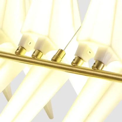 Modern chandelier with cream acrylic geometric fixtures on polished brass frame for bedroom decorbites crane chandelier iron led