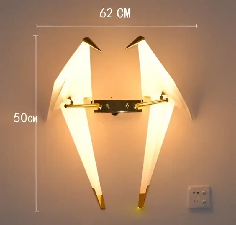 Origami white and gold crane chandelier iron led light with metal accents and central mounting bracket for bedroom decorbites crane chandelier