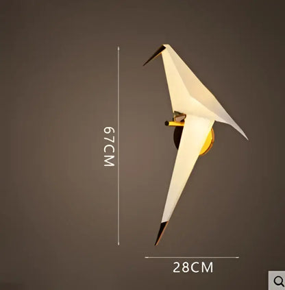 Origami white and gold crane chandelier iron led light with white paper bird wall lamp featuring black-tipped wings decorbites crane chandelier