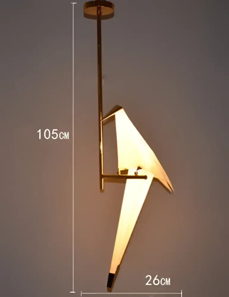 Gold-toned origami crane chandelier iron led pendant light with illuminated paper-like wings for bedroom decorbites crane chandelier