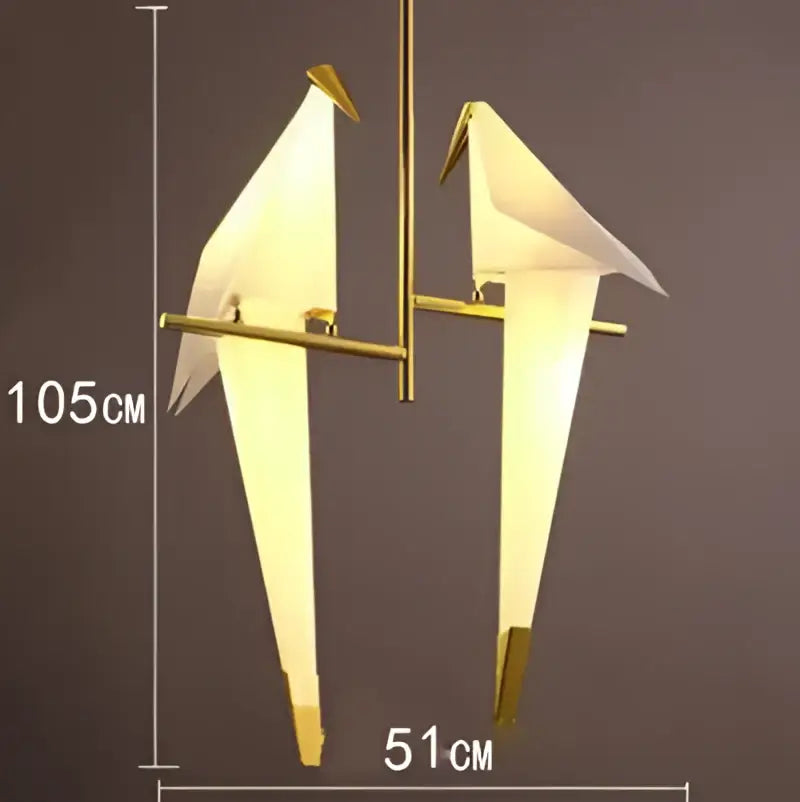 Gold-toned origami white and gold crane chandelier iron led light with illuminated paper wings for bedroom decorbites crane chandelier