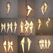 Origami white and gold crane chandelier iron led light featuring white origami bird pendant lights with black-tipped wings