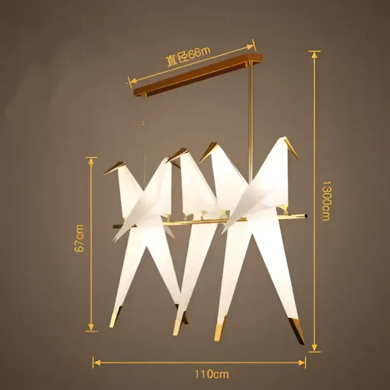 White origami crane chandelier with gold-toned metal frame and rods for bedroom decorbites crane chandelier iron led