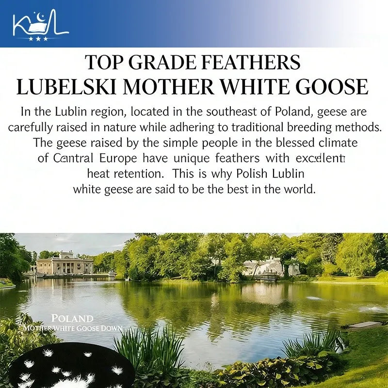 Original japanese made white goose down quilt featuring premium lublin mother white goose feathers from southeast poland