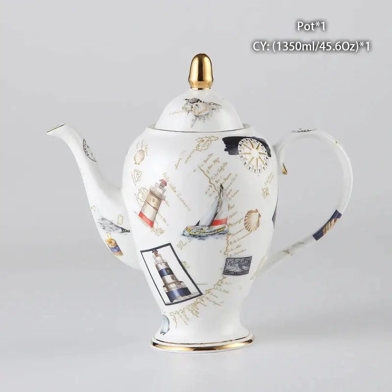 Ornate 18th century bone china tea pot with gold accents and nautical decorbites bone china design for dining room decor