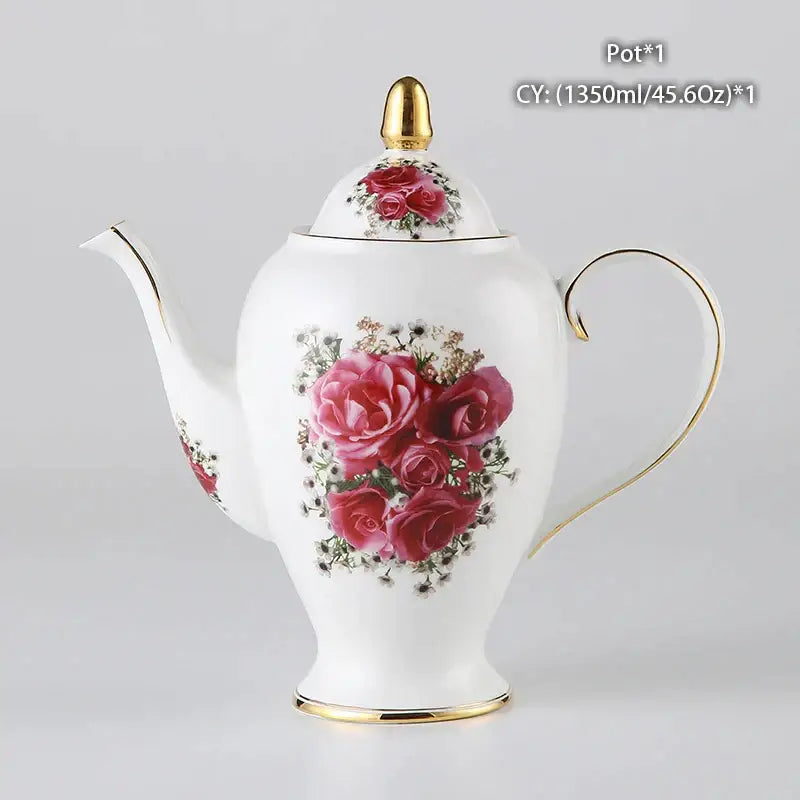 White porcelain tea pot with gold trim and pink roses decorbites bone china for elegant dining room decor