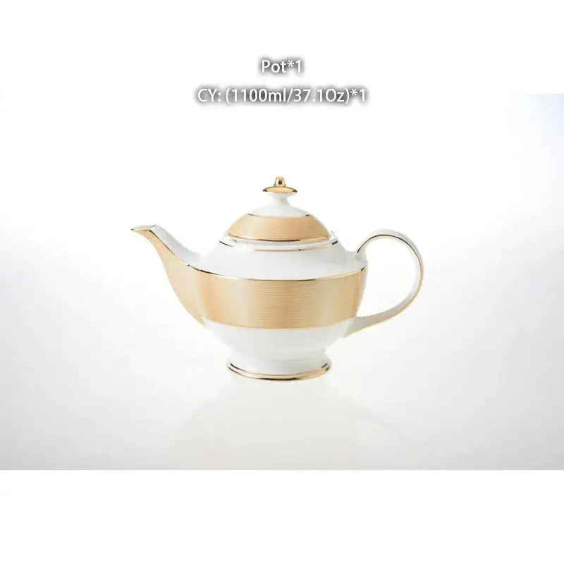 Elegant white porcelain tea pot with gold trim and matching lid in decorbites bone china for dining room display