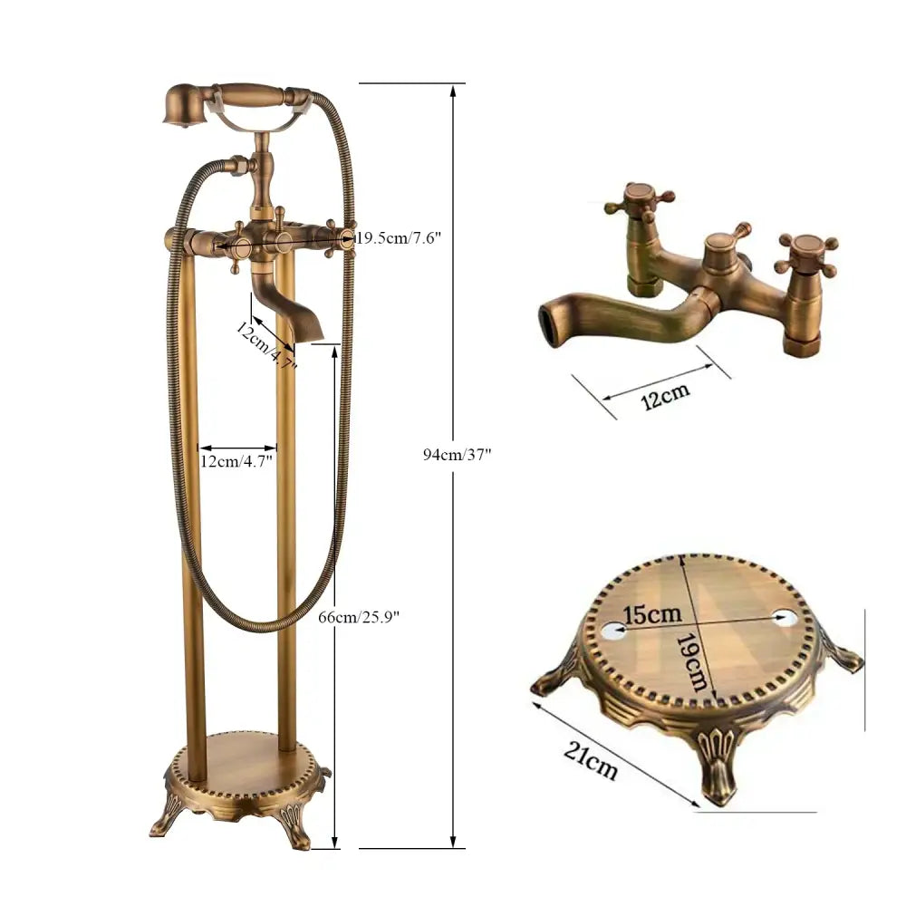 Ornate antique brass freestanding bathtub filler with handshower featuring vintage style and detailed finish for freestanding bathtub