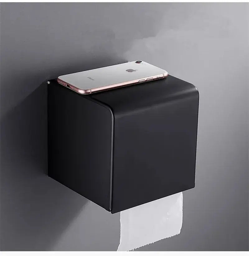 Ornate black carved aluminum toilet paper holder wall-mounted with sleek modern design and matte finish by decorbites black carved
